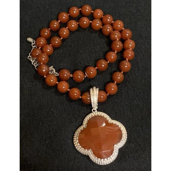 Whitney Kelly Necklace & Detachable Pendant Carnelian Agate Sterling Silver Vin. - Picture 9 of 16